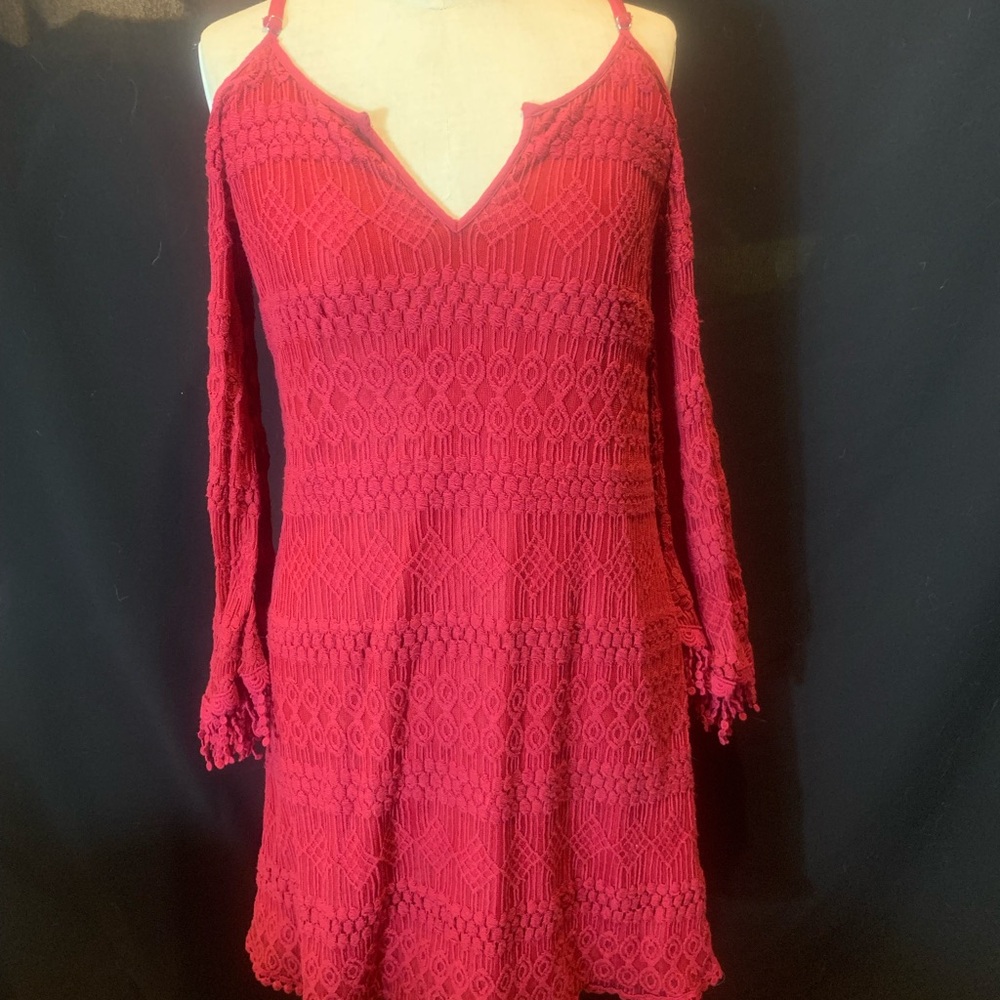 90’s Red Crochet Cold Shoulder Dress